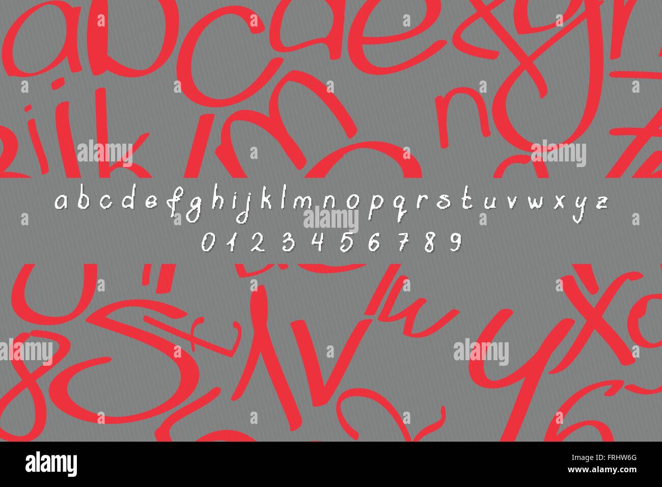 Satz von kalligraphische Buchstaben und Zahlen auf grauem Hintergrund isoliert. Vektor, handgeschriebene Schrift-Art-Design. kreative pos Stock Vektor