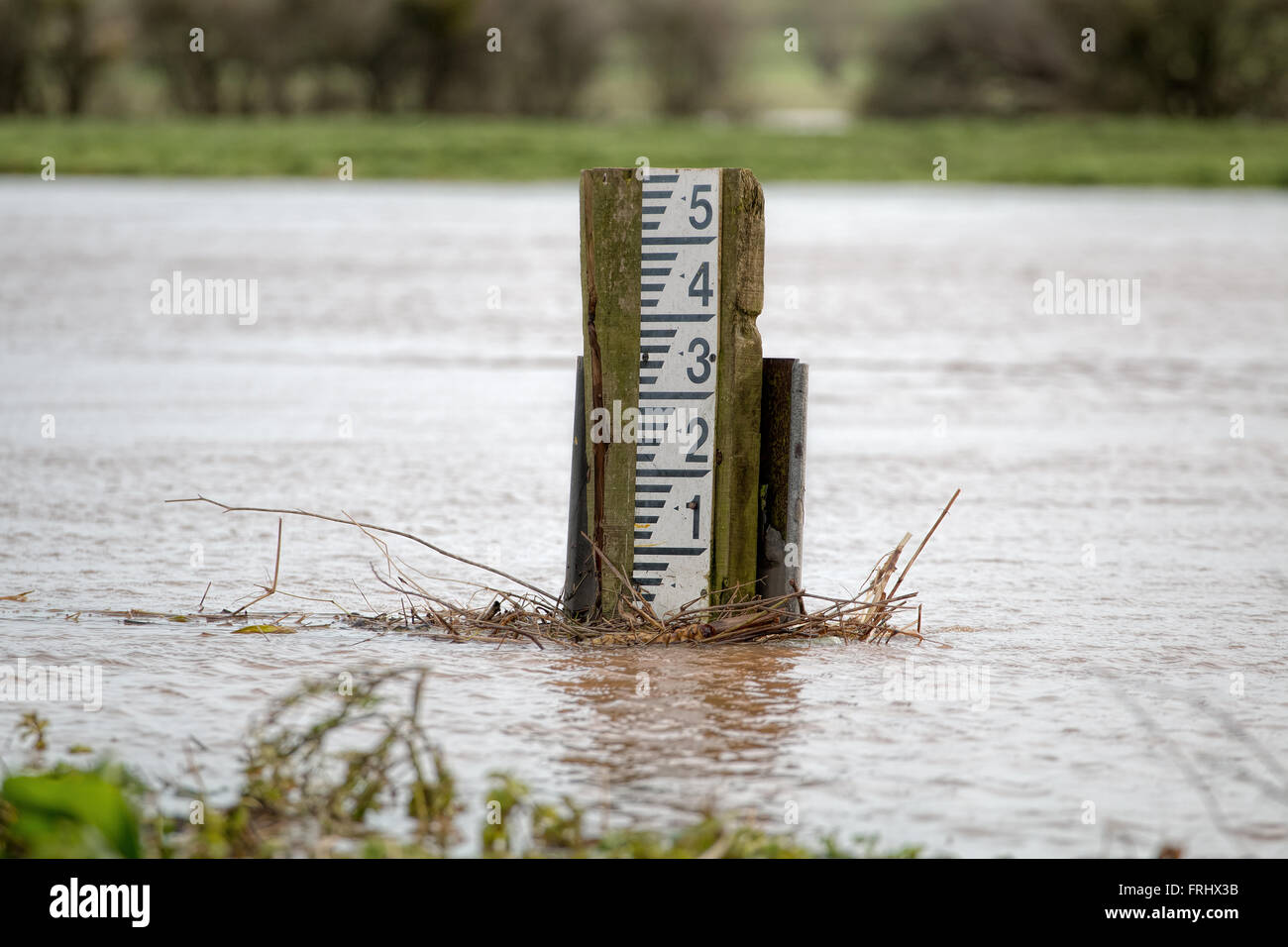 Fluss Level Marker-Messgerät für die Messung. Pegelstände der Flüsse hoch Stockfoto