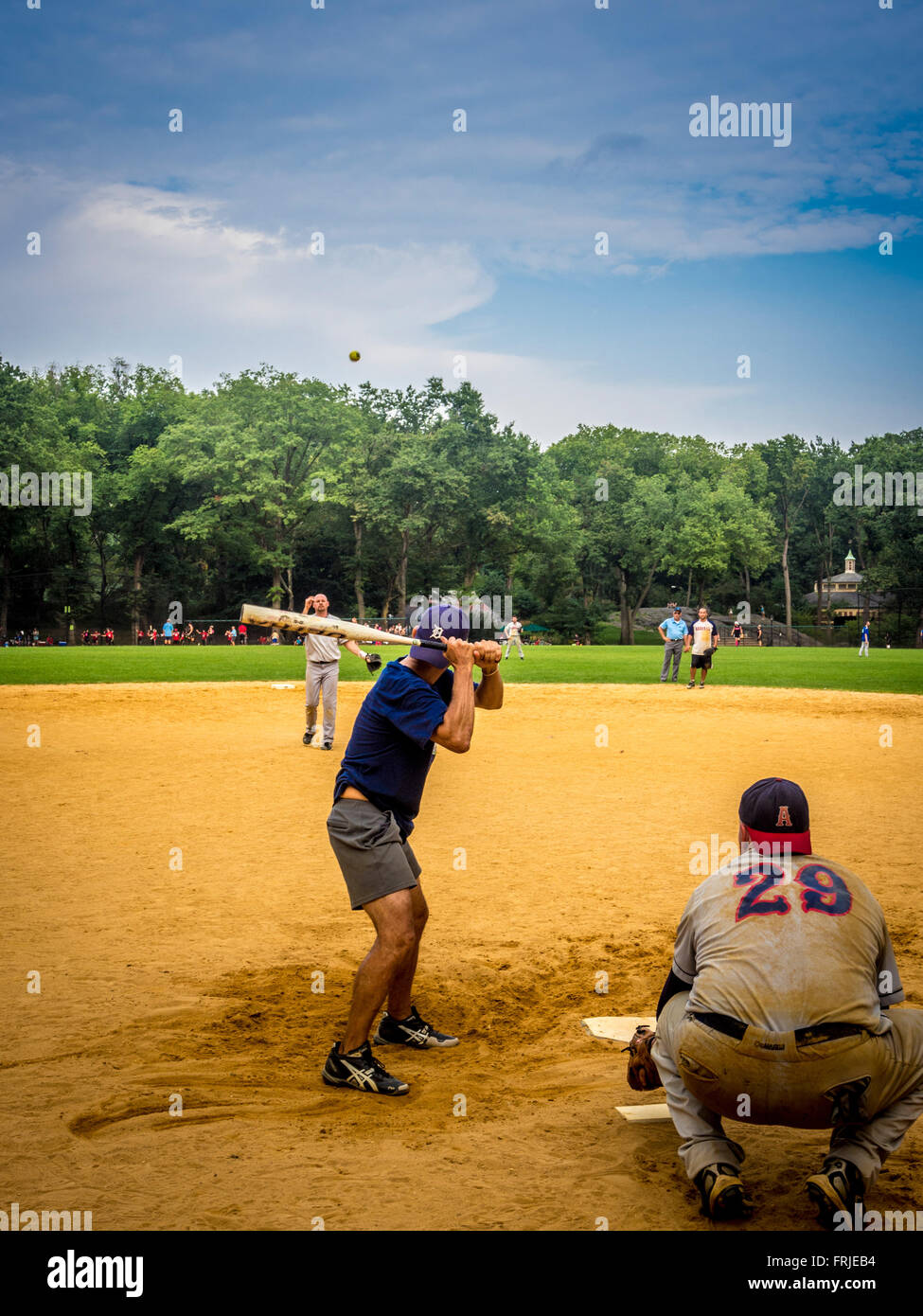 Baseball Spiel, Central Park, New York City, USA. Stockfoto