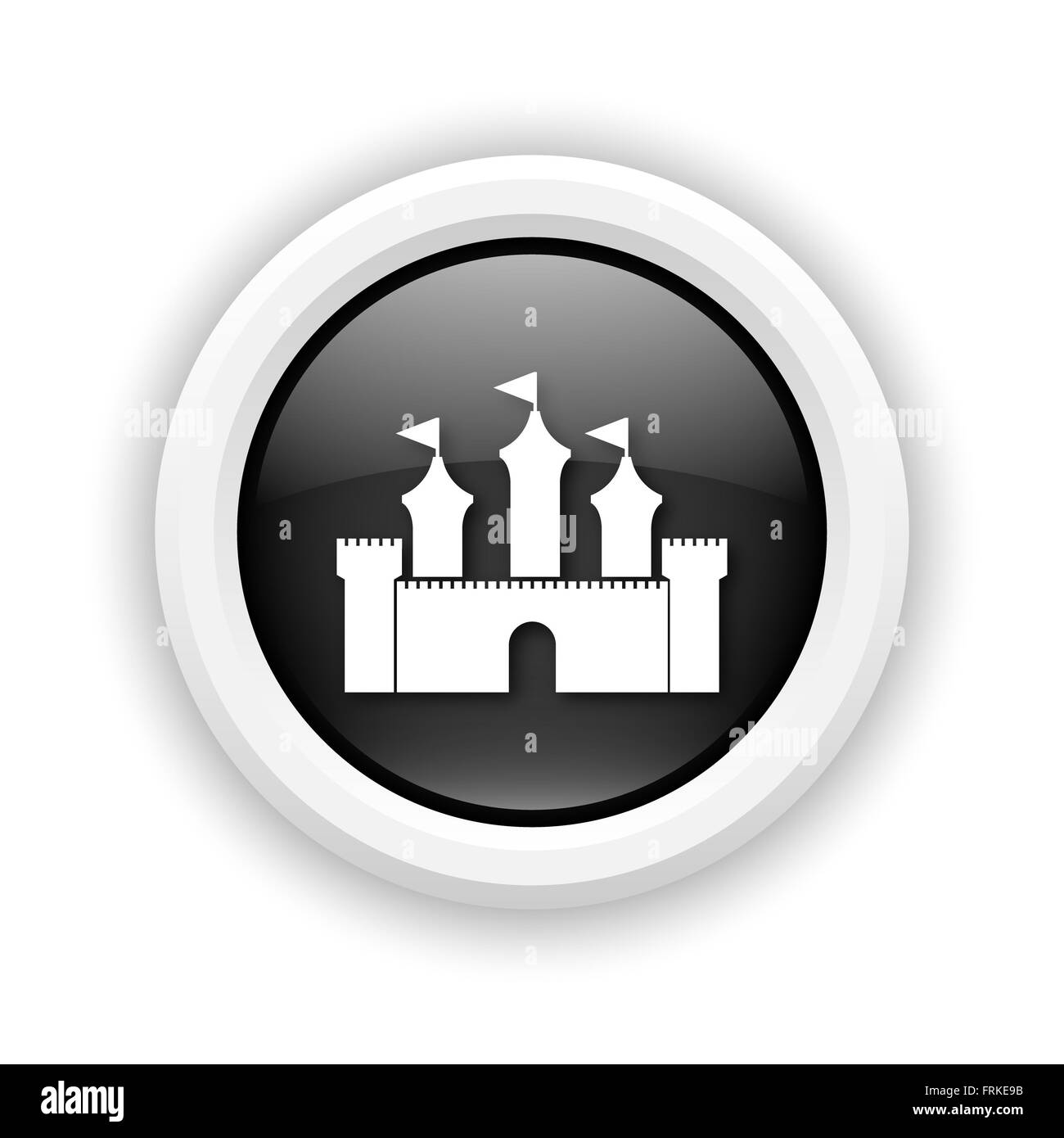 Runde Kunststoff-Symbol mit Design in weiß auf schwarzem Hintergrund Stockfoto