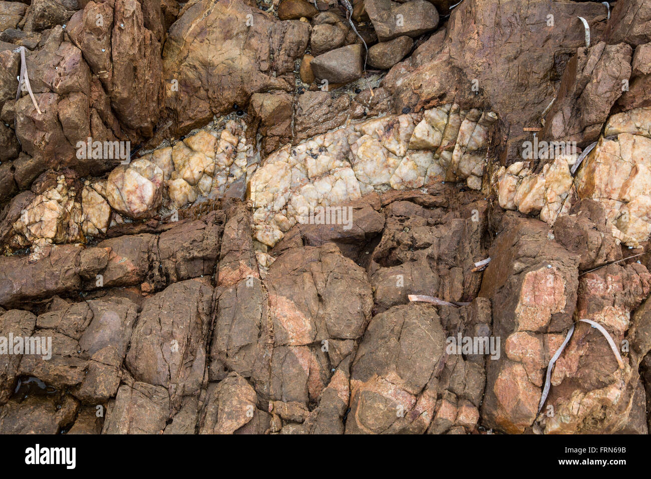 Rosa Feldspat Felsen mit Deich, Quarzader Stockfoto