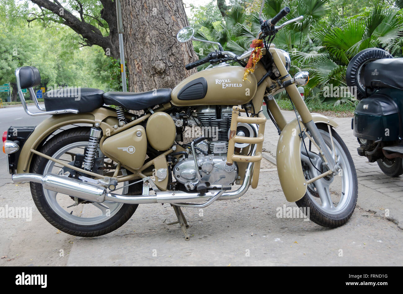 Royal Enfield Bullet Motorrad, Delhi, Indien Stockfoto