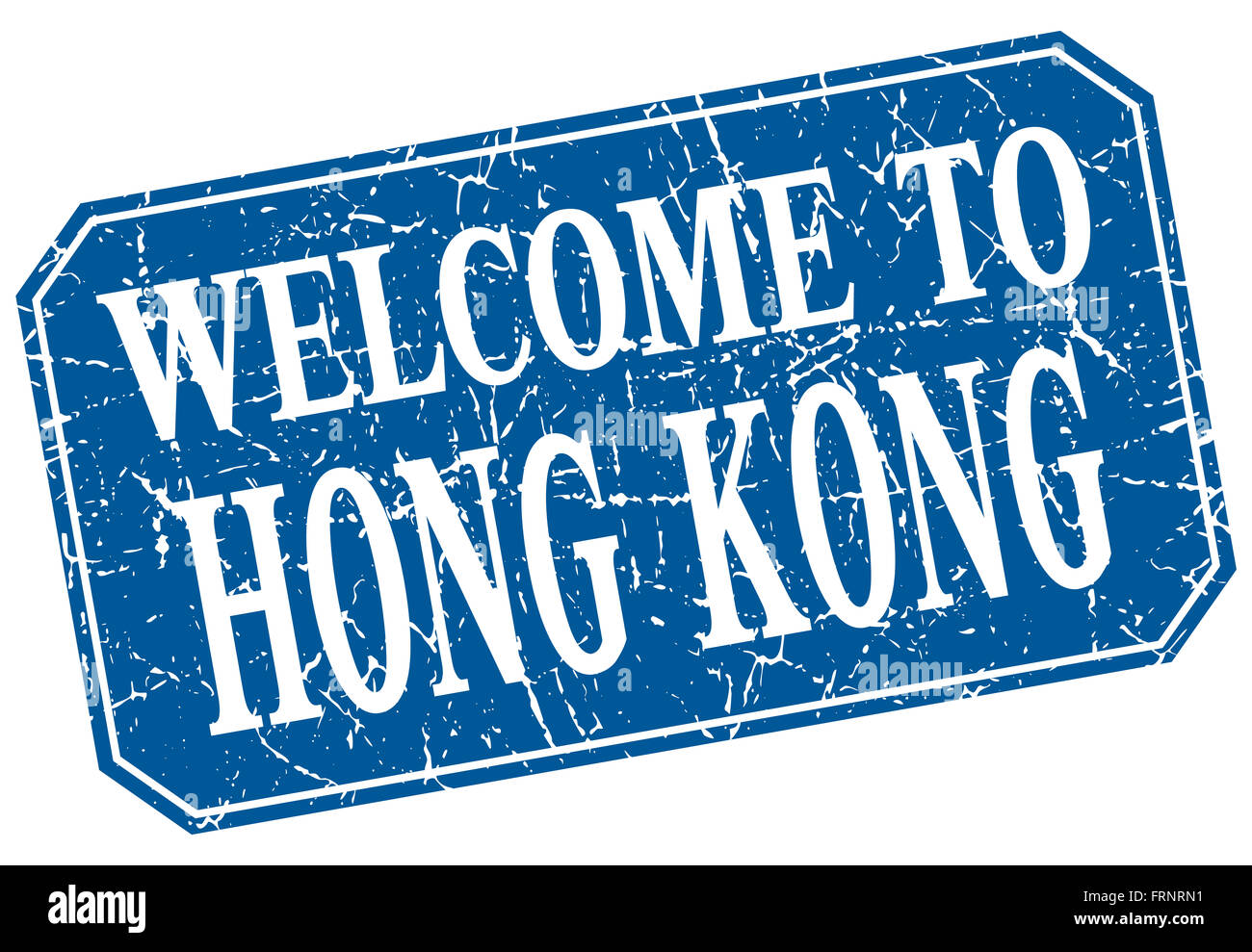 Willkommen Sie bei Hong Kong blauen quadratischen Grunge-Stempel Stockfoto