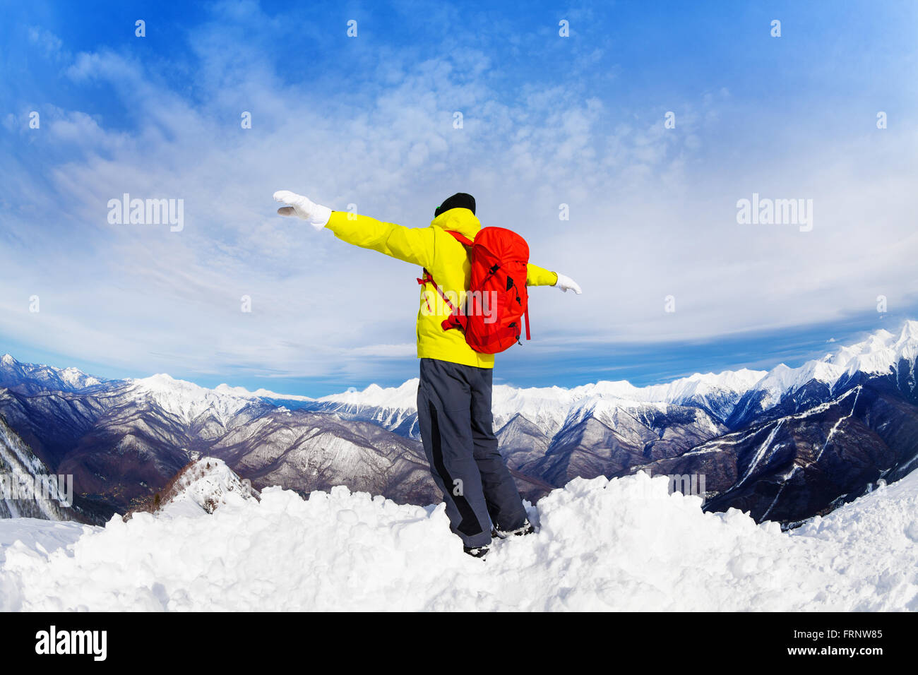 Wanderer Mensch auf Schnee Berg Stockfoto