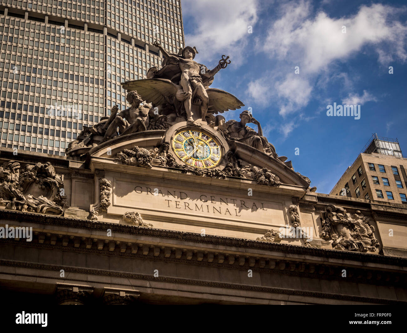 Grand Central Terminal Zug Bahnhof Fassade mit Uhr, New York City, USA. Stockfoto