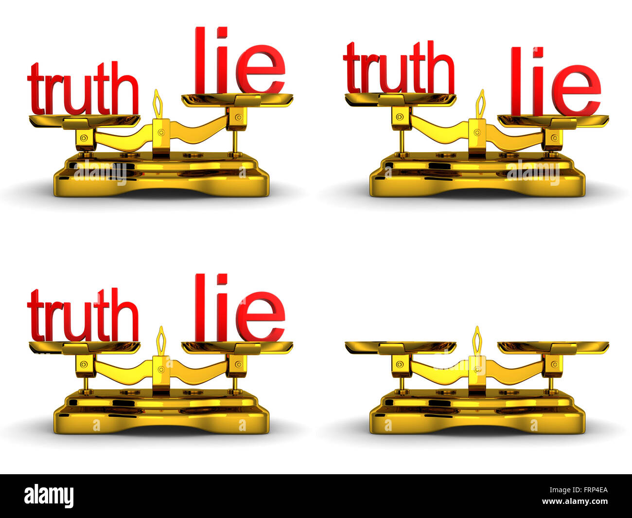 Skalen zu balancieren und beachten Sie Wahrheit und Lüge (durchgeführt in 3d) Stockfoto
