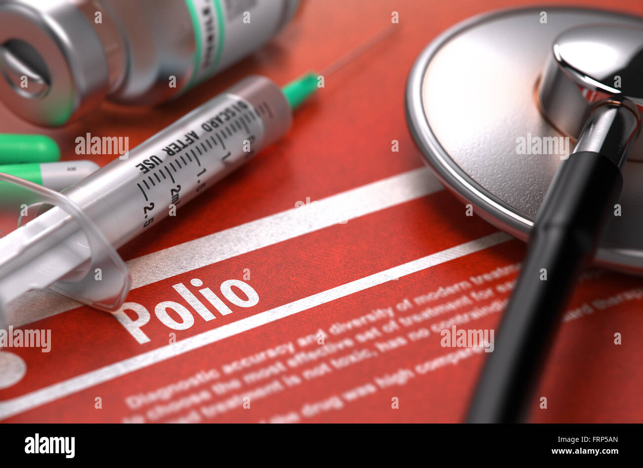 Polio - gedruckte Diagnose auf orangem Hintergrund. Stockfoto