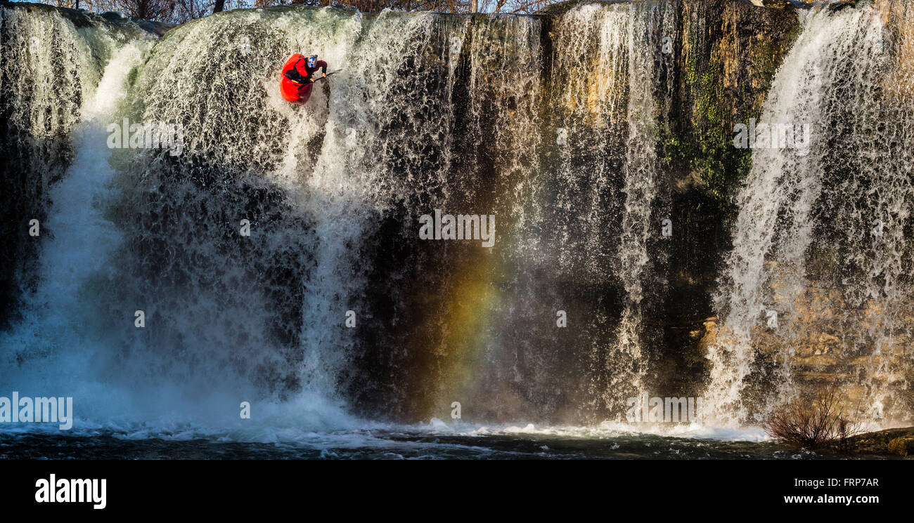Kajak, Wasserfälle in Spanien Stockfoto
