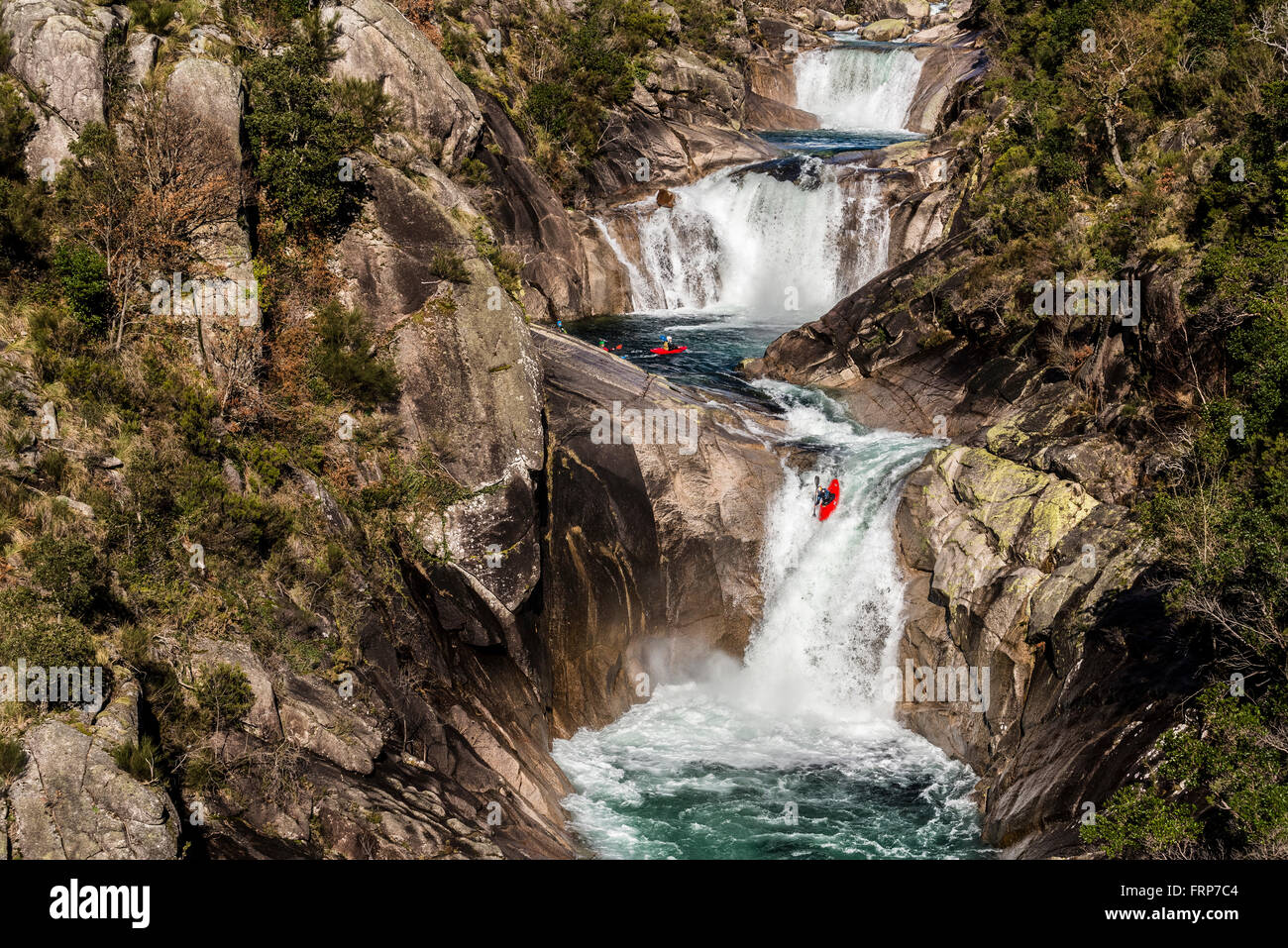 Kajak, Wasserfälle in Portugal Stockfoto