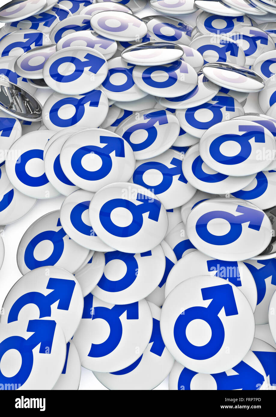 Männliche Abzeichen / 3D-Render metallische Abzeichen mit männlichen Geschlechts-Symbol Stockfoto