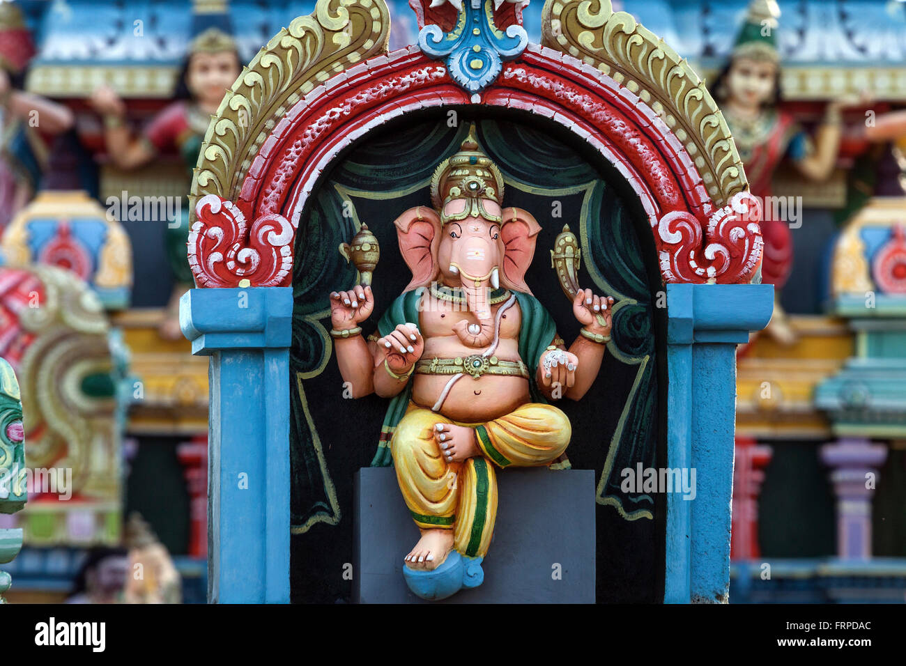 Elefantengott Ganesha auf einen Hindu-Tempel in Riviere des Anguilles, Mauritius Stockfoto
