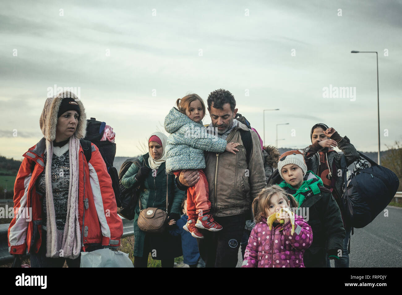 Idomeni Flüchtlingslager an der Grenze zu Griechenland Mazedonien, syrische Flüchtlinge ankommen, Idomeni, Zentralmakedonien, Griechenland Stockfoto