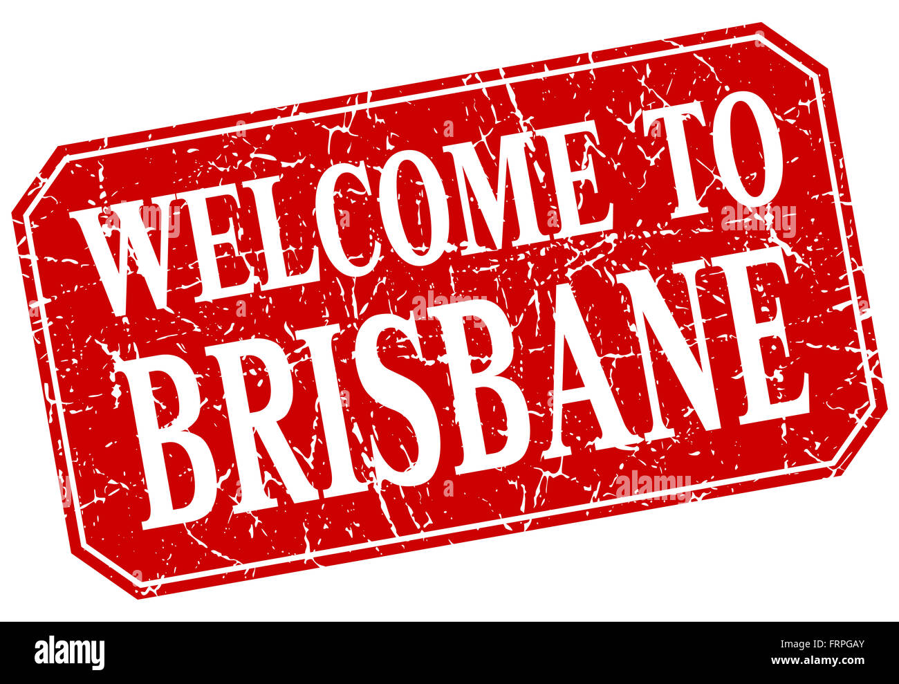 Willkommen Sie in Brisbane rotes Quadrat-Grunge-Stempel Stockfoto