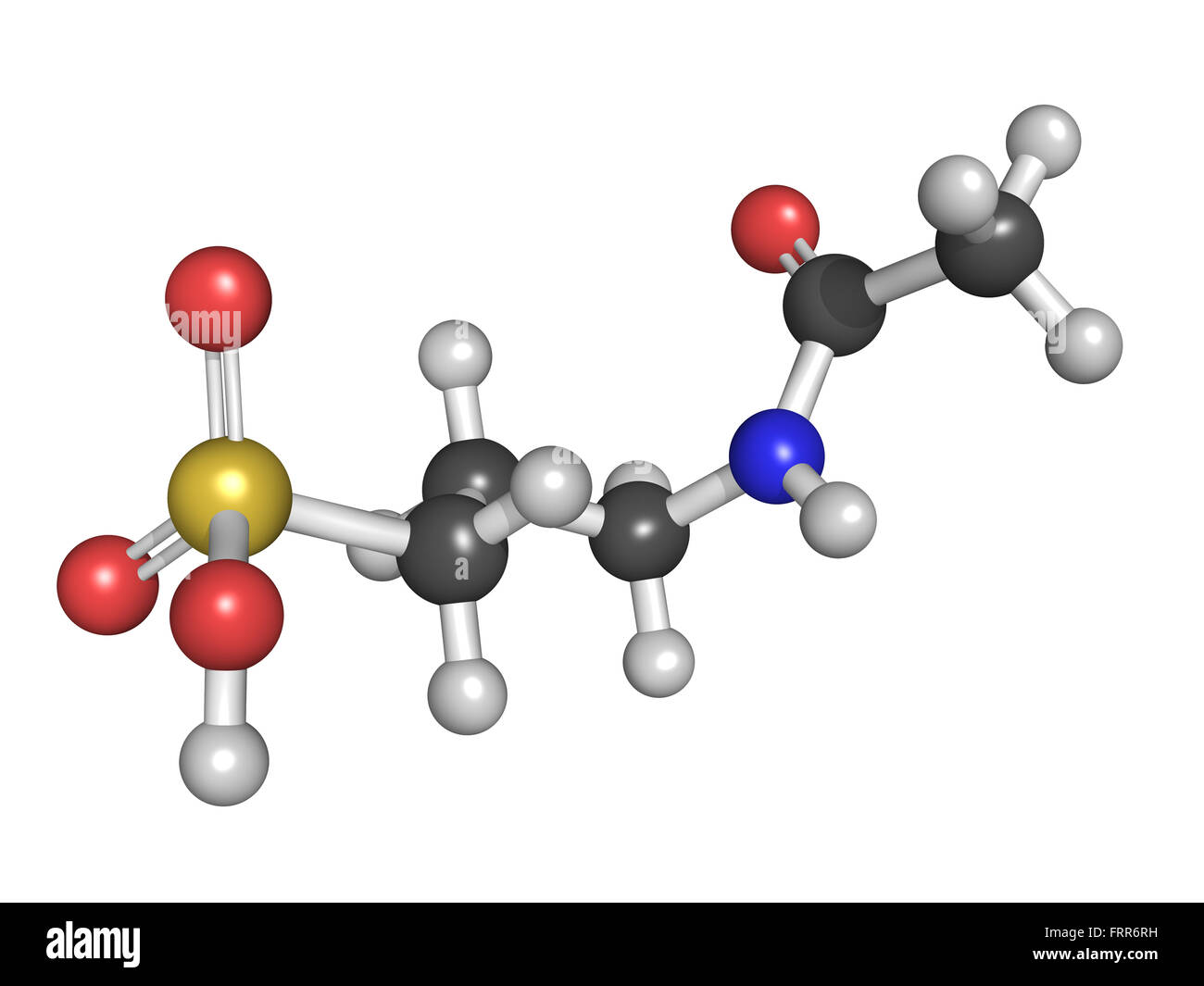 Acamprosate Alkoholismus Behandlung Droge, chemische Struktur. Atome werden als Kugeln mit konventionellen Farbkodierung dargestellt. Stockfoto