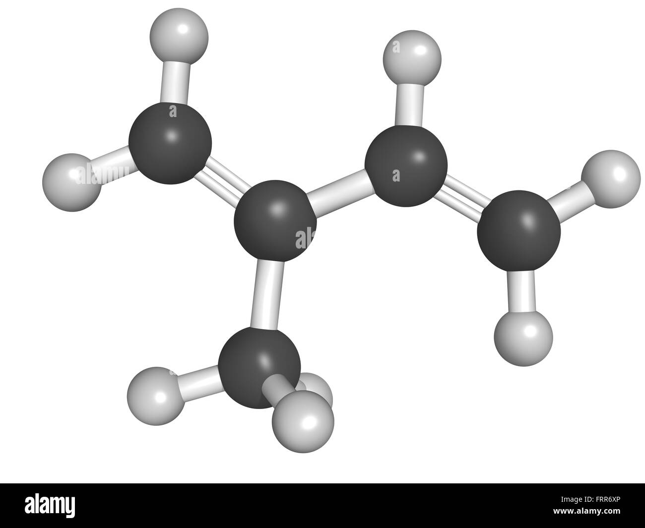 Chemische Struktur von Isopren, Kautschuk (Polyisopren) Baustein (Monomer) Stockfoto