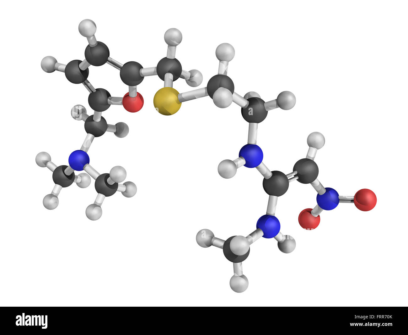 Chemische Struktur von Ranitidin, ein Magengeschwür Krankheit Medikament und für gastroösophagealen Reflux-Krankheit. Blöcke Magen Säure produ Stockfoto