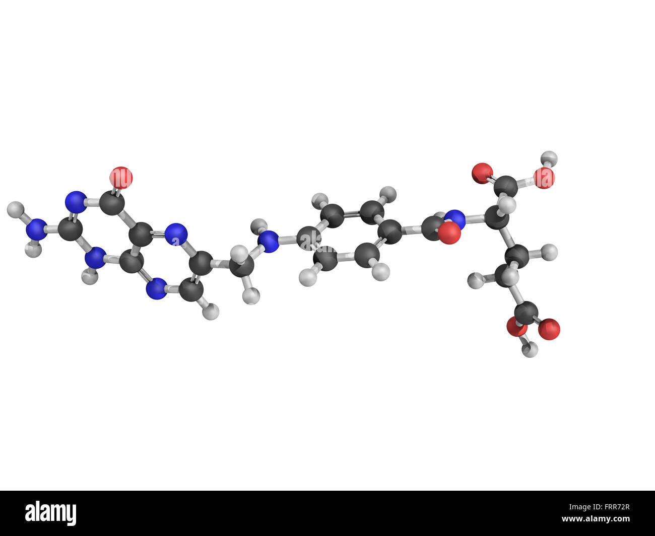 Chemische Struktur von Vitamin B9, Folsäure, auf dem weißen Hintergrund Stockfoto