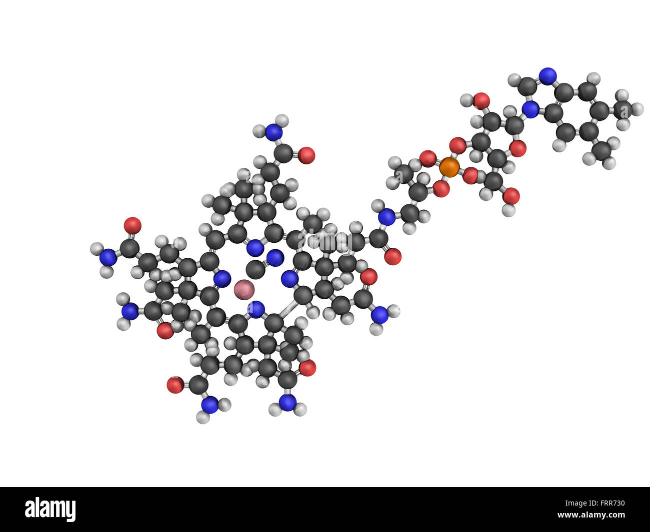 Chemische Struktur von Vitamin B12 (Cyanocobalamin). Es ist ein wasserlösliches Vitamin mit eine Schlüsselrolle in der normalen Funktionsweise des t Stockfoto