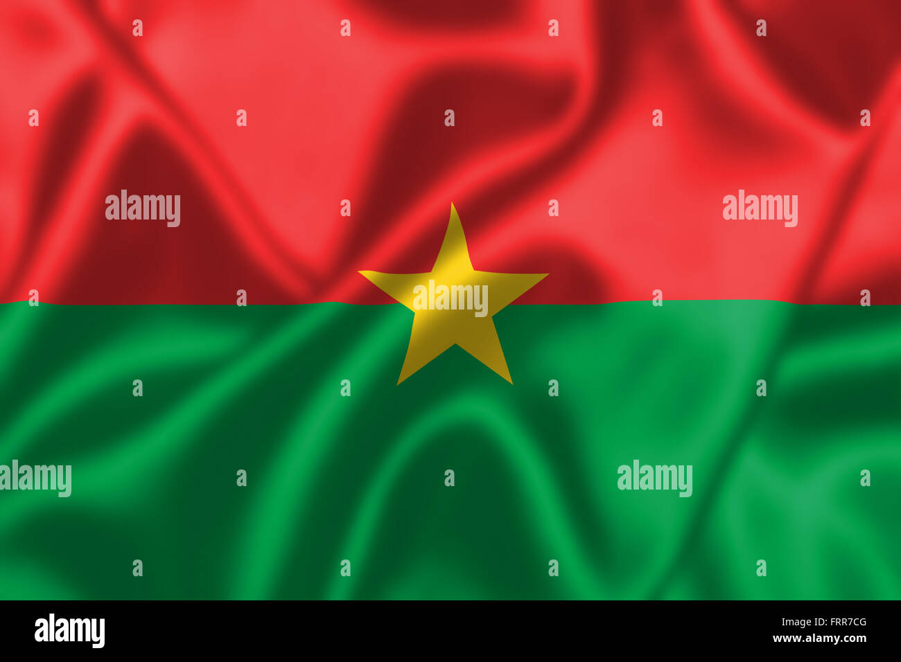 Burkina Faso Fahne im Wind. Hintergrundtextur. Stockfoto