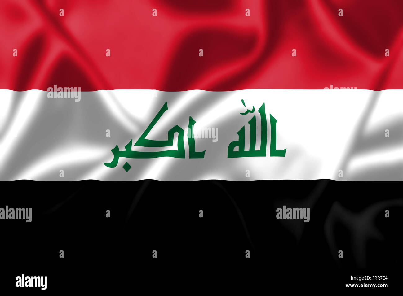 Irak-Flagge im Wind wehen. Hintergrundtextur. Stockfoto