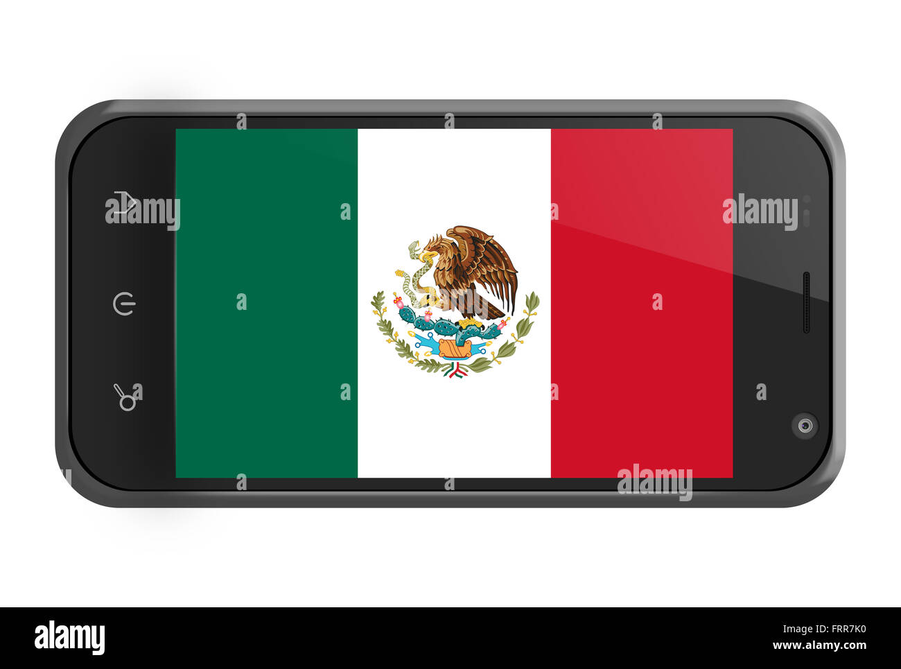 Mexiko-Flagge auf Smartphone-Bildschirm, isoliert auf weiss Stockfoto