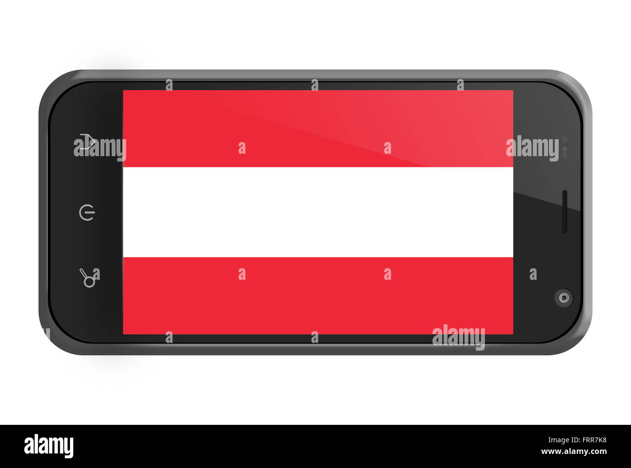 Österreich Flagge auf Smartphone-Bildschirm, isoliert auf weiss Stockfoto
