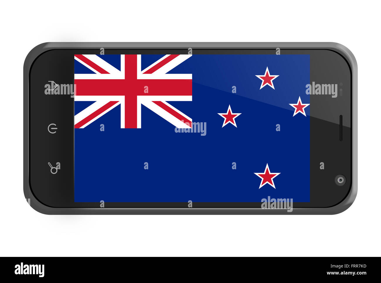 Neuseeland Fahne auf Smartphone-Bildschirm, isoliert auf weiss Stockfoto