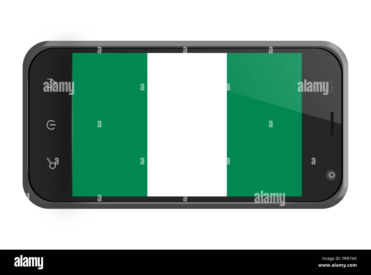 Nigeria Flagge auf Smartphone-Bildschirm, isoliert auf weiss Stockfoto