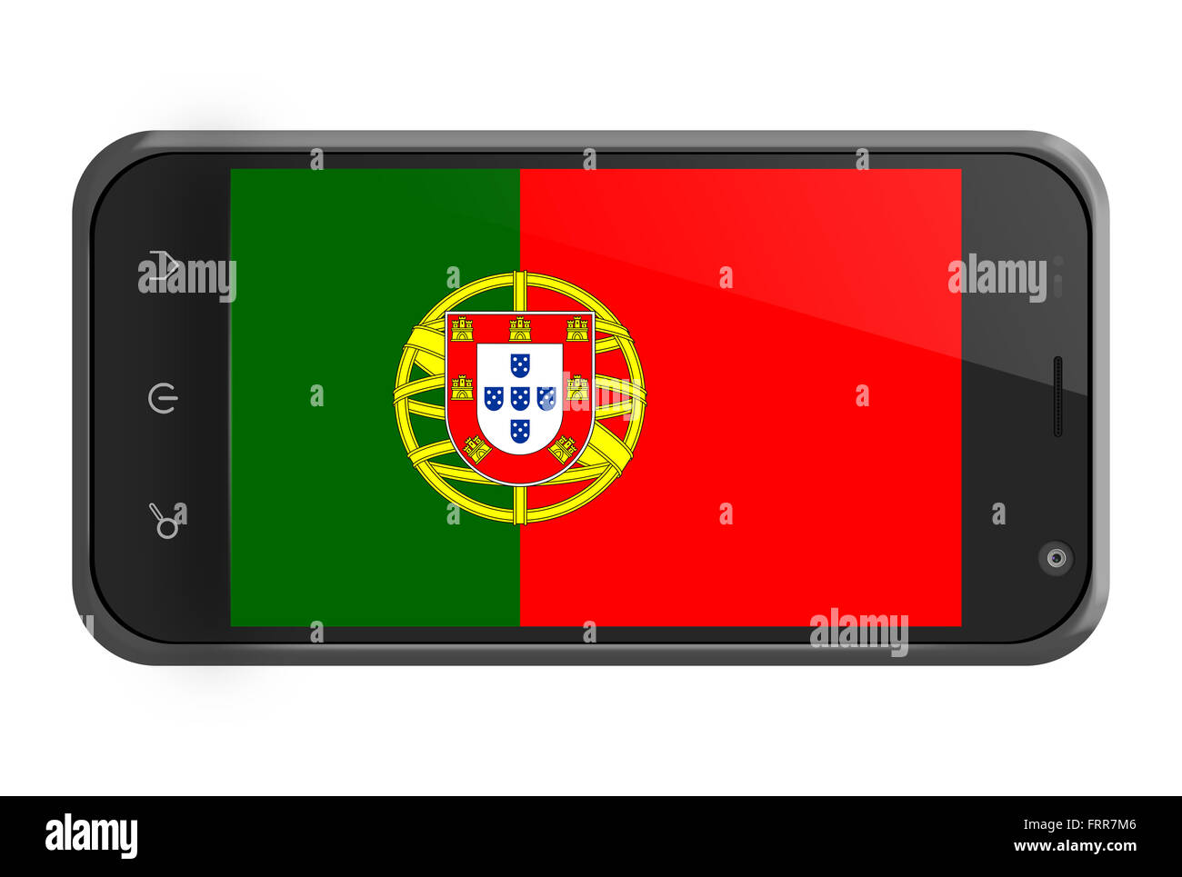 Portugal Flagge auf Smartphone-Bildschirm, isoliert auf weiss Stockfoto