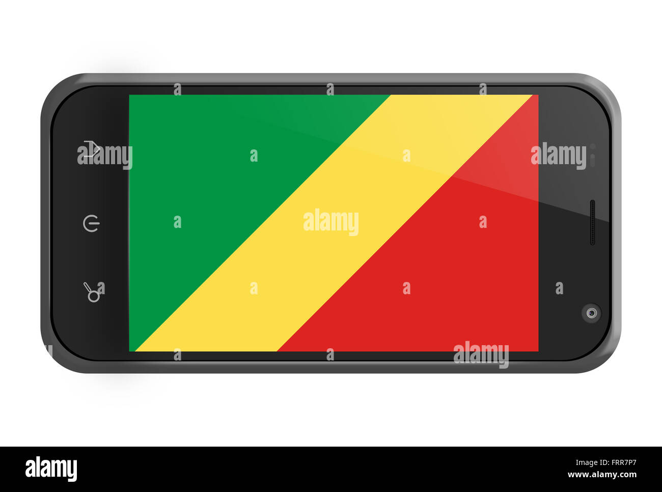 Republik Kongo Flagge auf Smartphone-Bildschirm, isoliert auf weiss Stockfoto