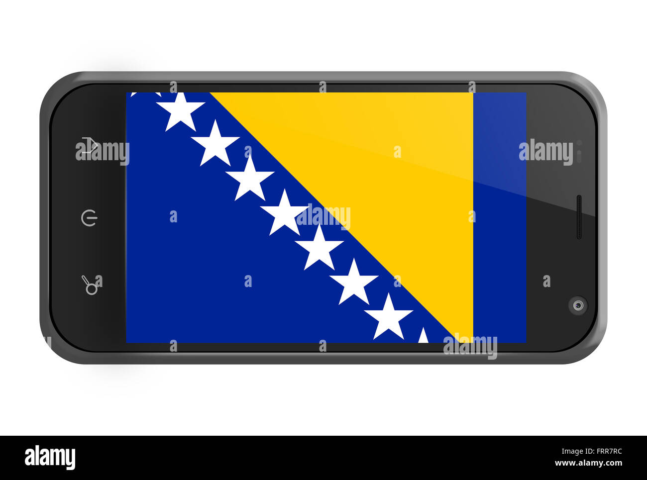 Bosnien und Herzegowina Fahne auf Smartphone-Bildschirm, isoliert auf weiss Stockfoto