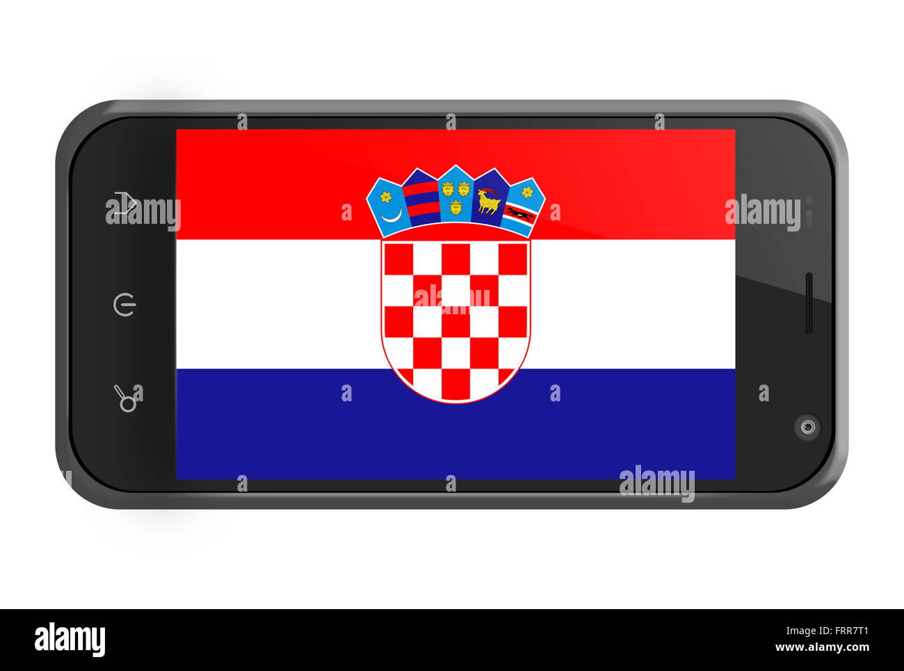 Kroatien-Flagge auf Smartphone-Bildschirm, isoliert auf weiss Stockfoto