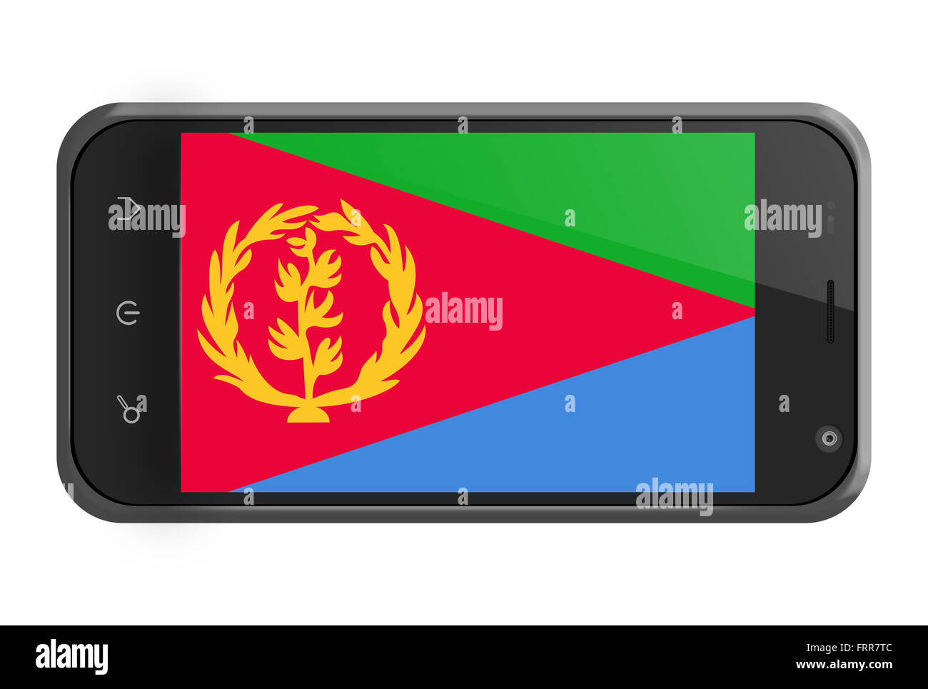 Eritrea Flagge auf Smartphone-Bildschirm, isoliert auf weiss Stockfoto