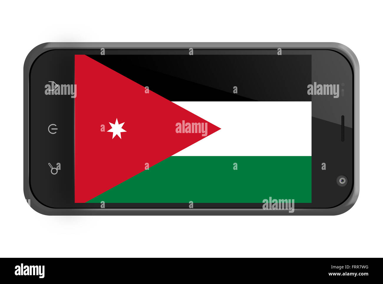 Jordanien-Flag auf Smartphone-Bildschirm, isoliert auf weiss Stockfoto