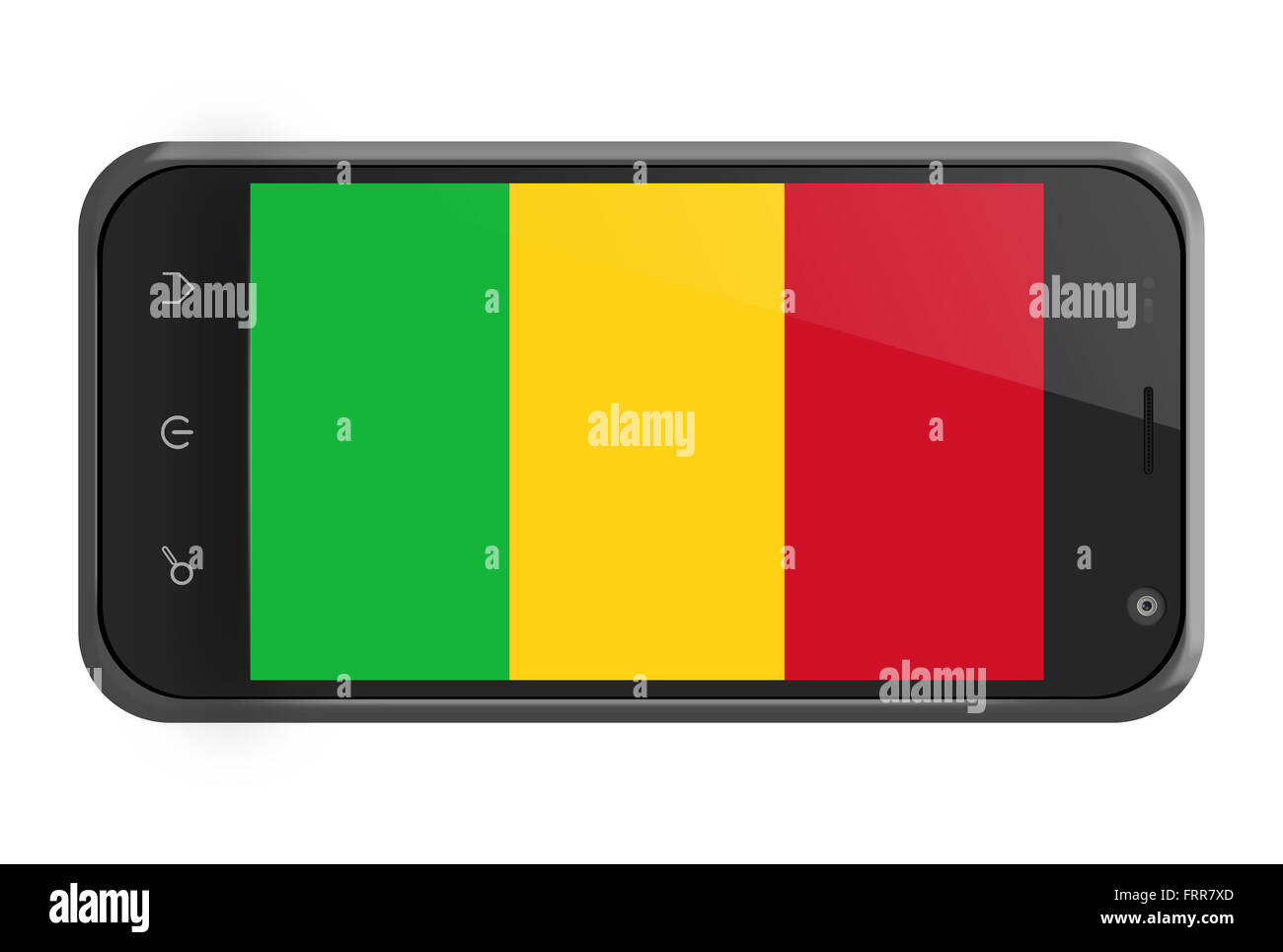 Mali Flagge auf Smartphone-Bildschirm, isoliert auf weiss Stockfoto