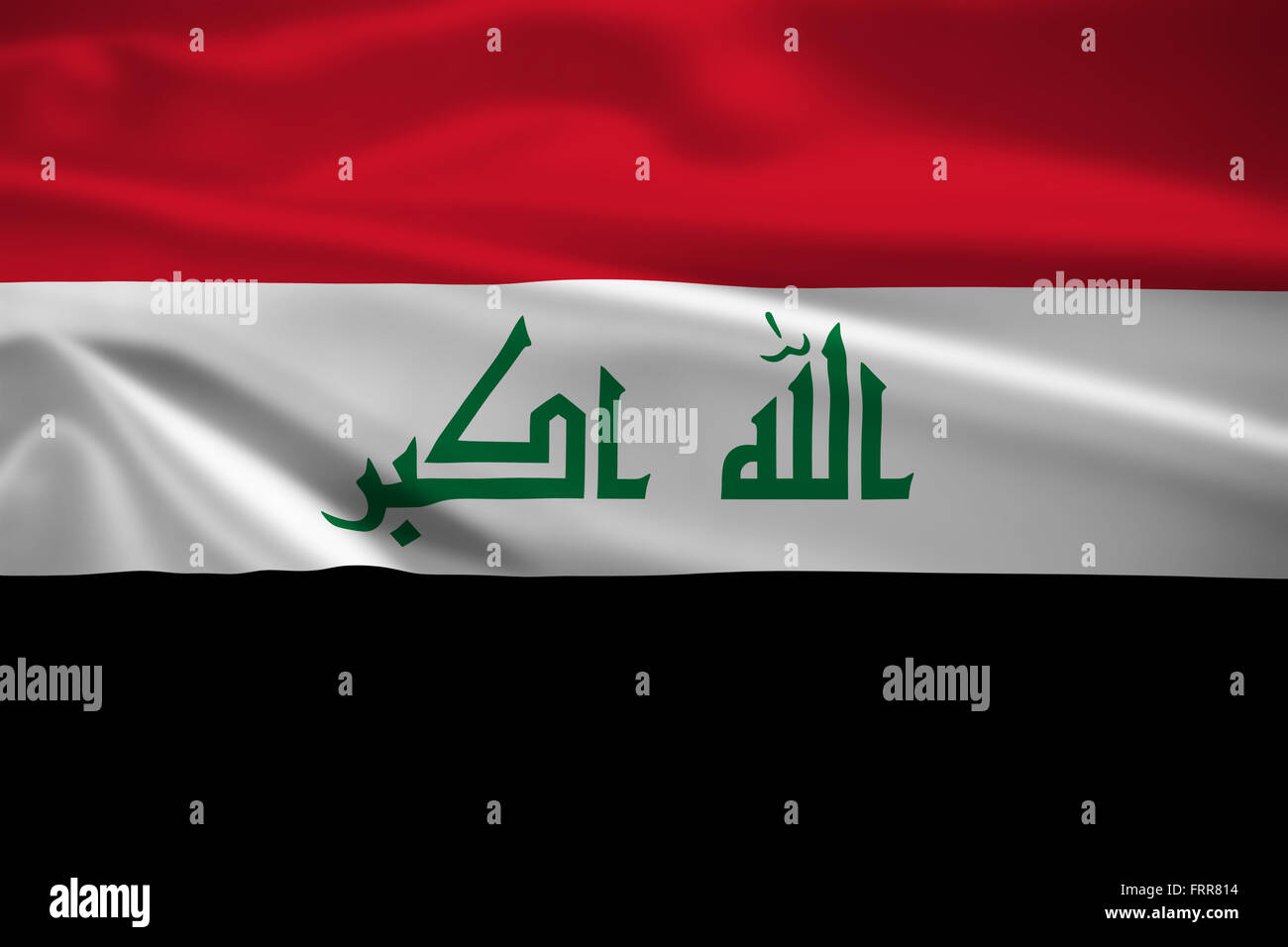 Irak-Flagge im Wind wehen. Hintergrundtextur. Stockfoto