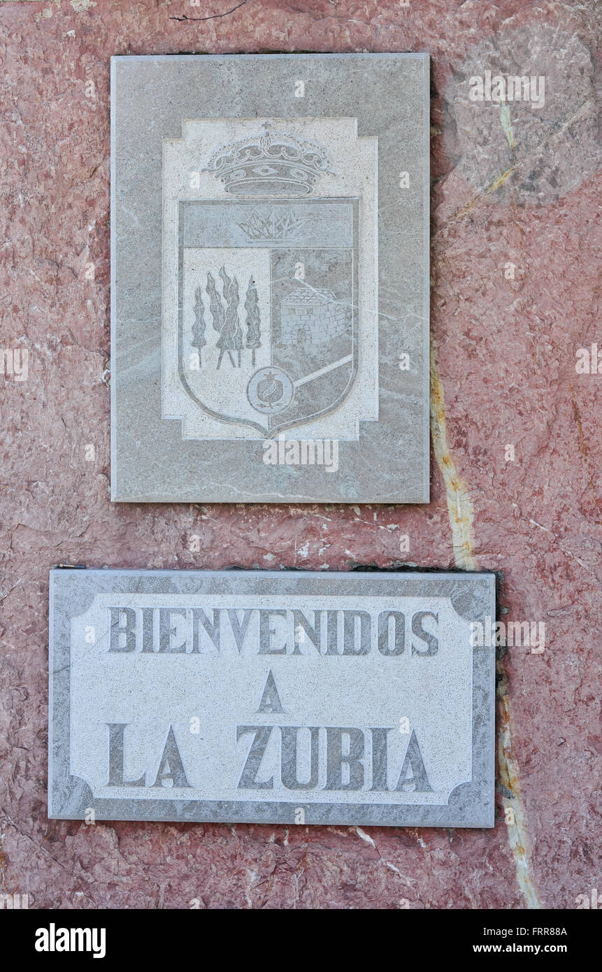 Willkommen Sie bei La Zubia Zeichen. Bienvenidos ein La Zubia-Zeichen Stockfoto