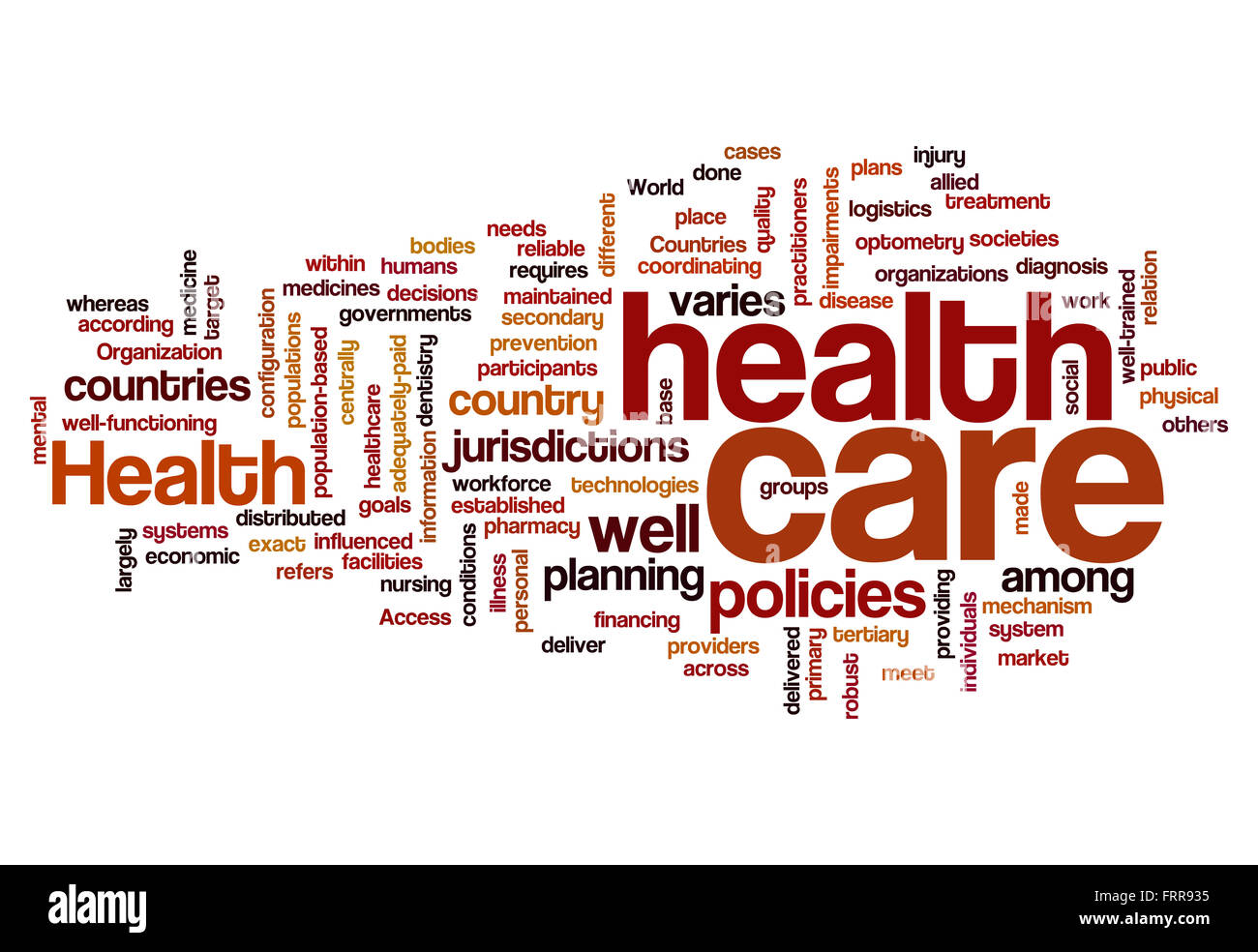 Gesundheitspolitik Plan Krankheit Gesundheit Konzept Hintergrund auf weiß Stockfoto