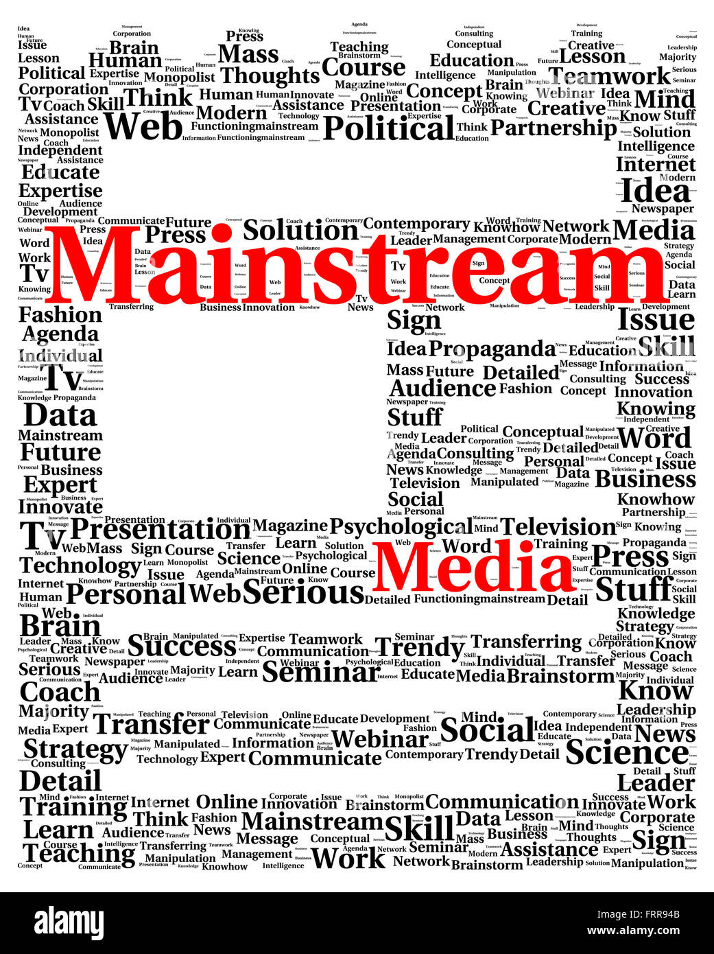 Mainstream-Medien-Wort-Wolke-Shape-Konzept Stockfoto