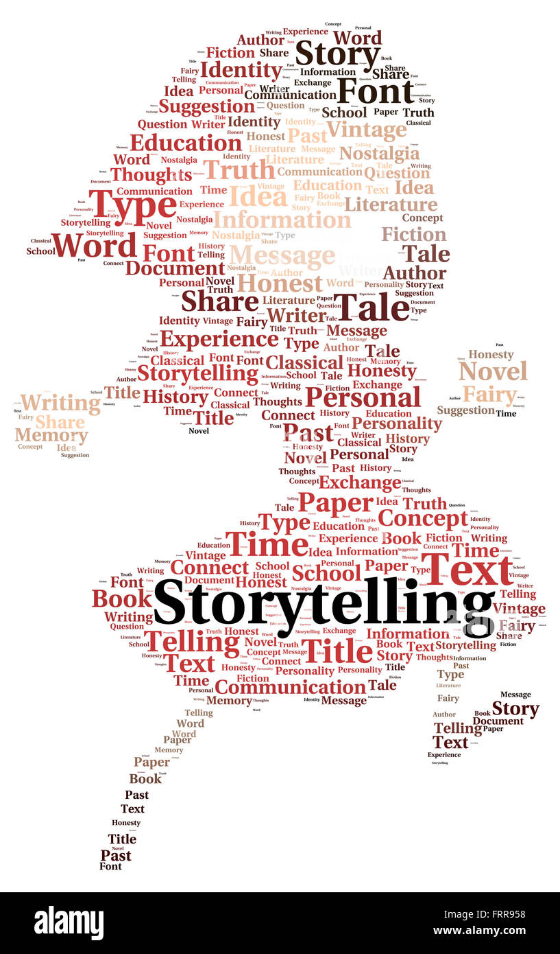 Storytelling-Wort-Cloud-Form-Konzept Stockfoto