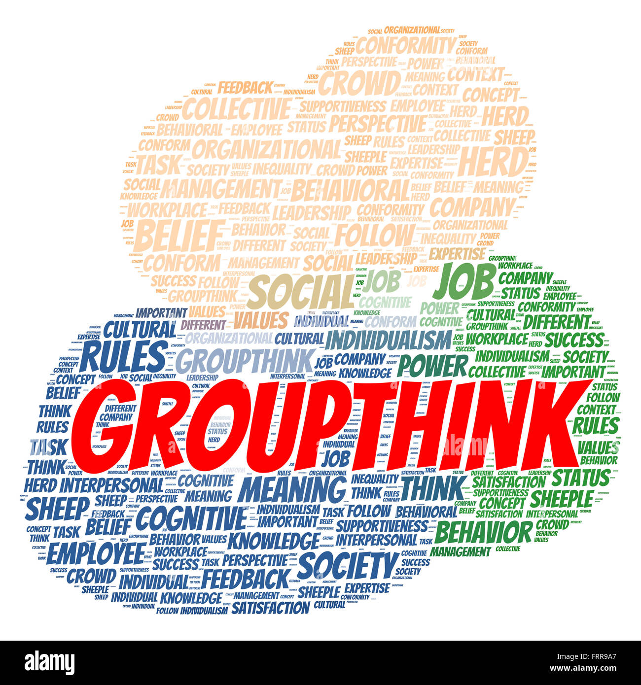Denken Sie, dass Word Cloud Form Gruppenkonzept Stockfoto