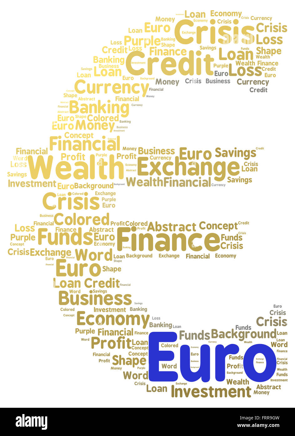 Euro-Wortwolke isoliert auf weißem Hintergrund Stockfoto