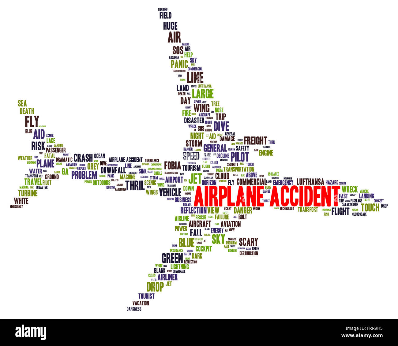 Flugzeug-Unfall-Wort-Wolke-Shape-Konzept Stockfoto