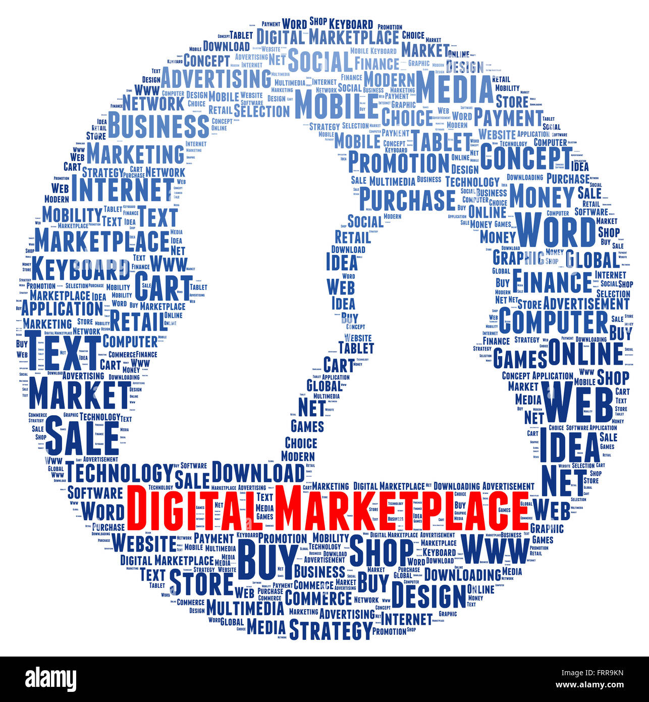 Digitalen Marktplatz-Wort-Wolke-Shape-Konzept Stockfoto