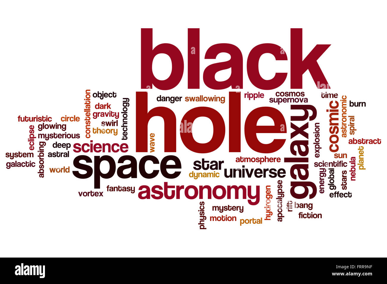 Schwarzes Loch-Wort-Cloud-Konzept Stockfoto