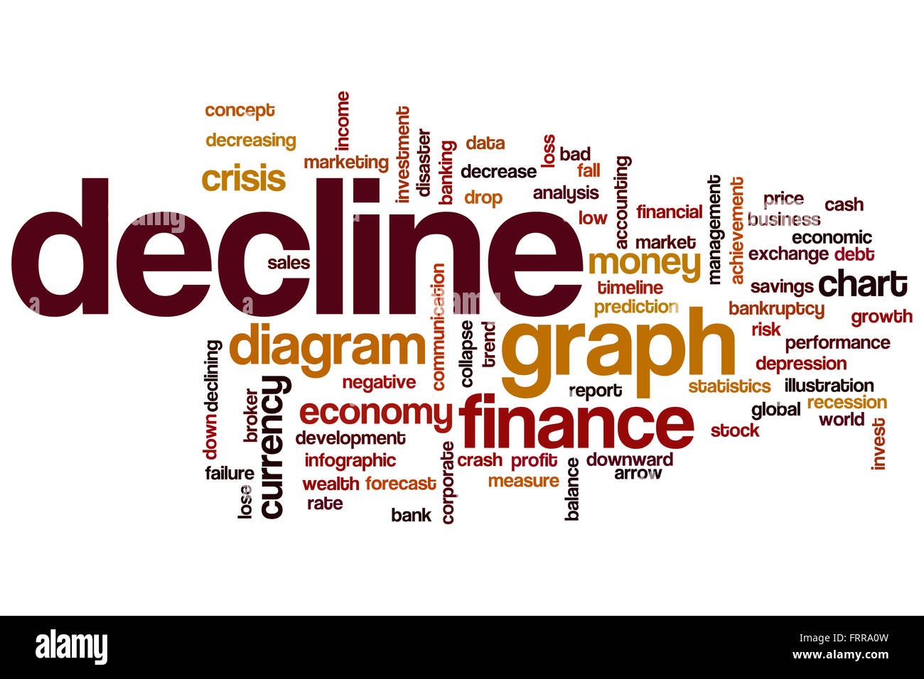 Rückgang Word Cloud-Konzept Stockfoto