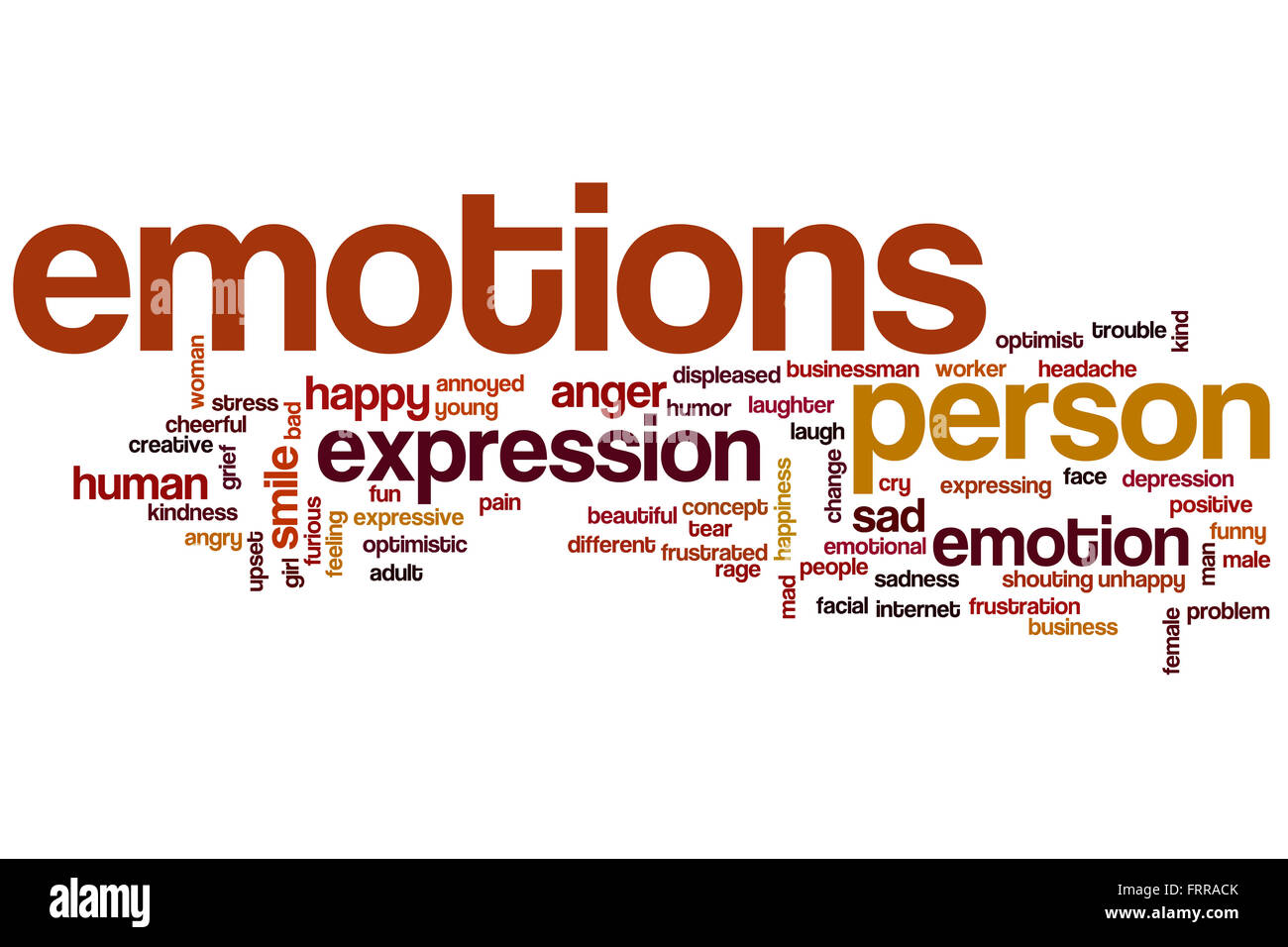 Emotionen word Cloud-Konzept mit glücklich traurig Verwandte tags Stockfoto