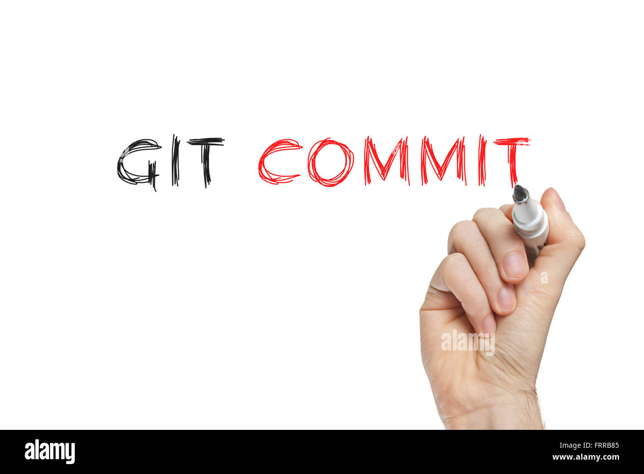 Handschrift Git Commit auf eine weiße Tafel Stockfoto