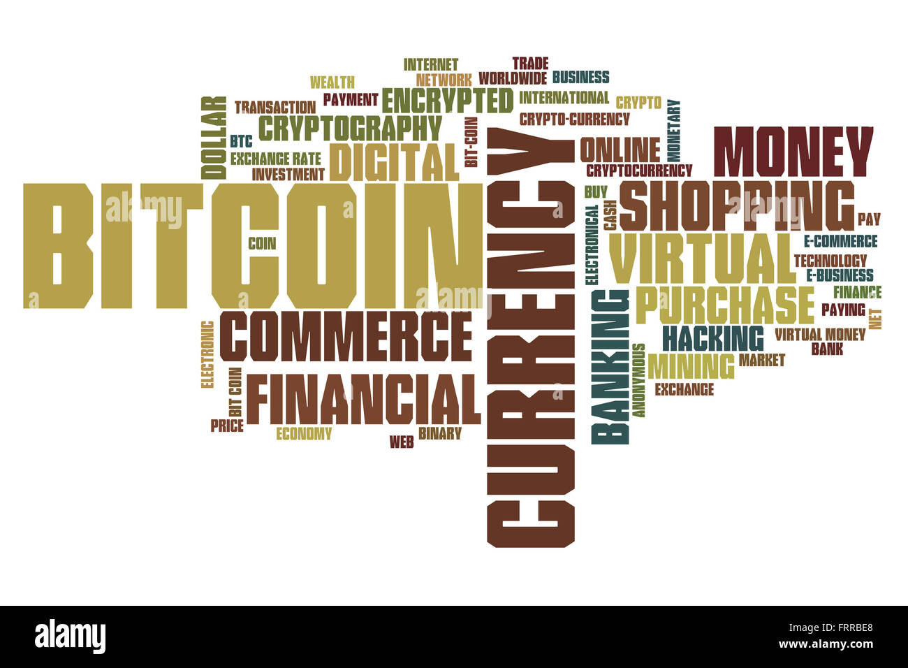 Bitcoin-Konzept Word Cloud-Hintergrund Stockfoto
