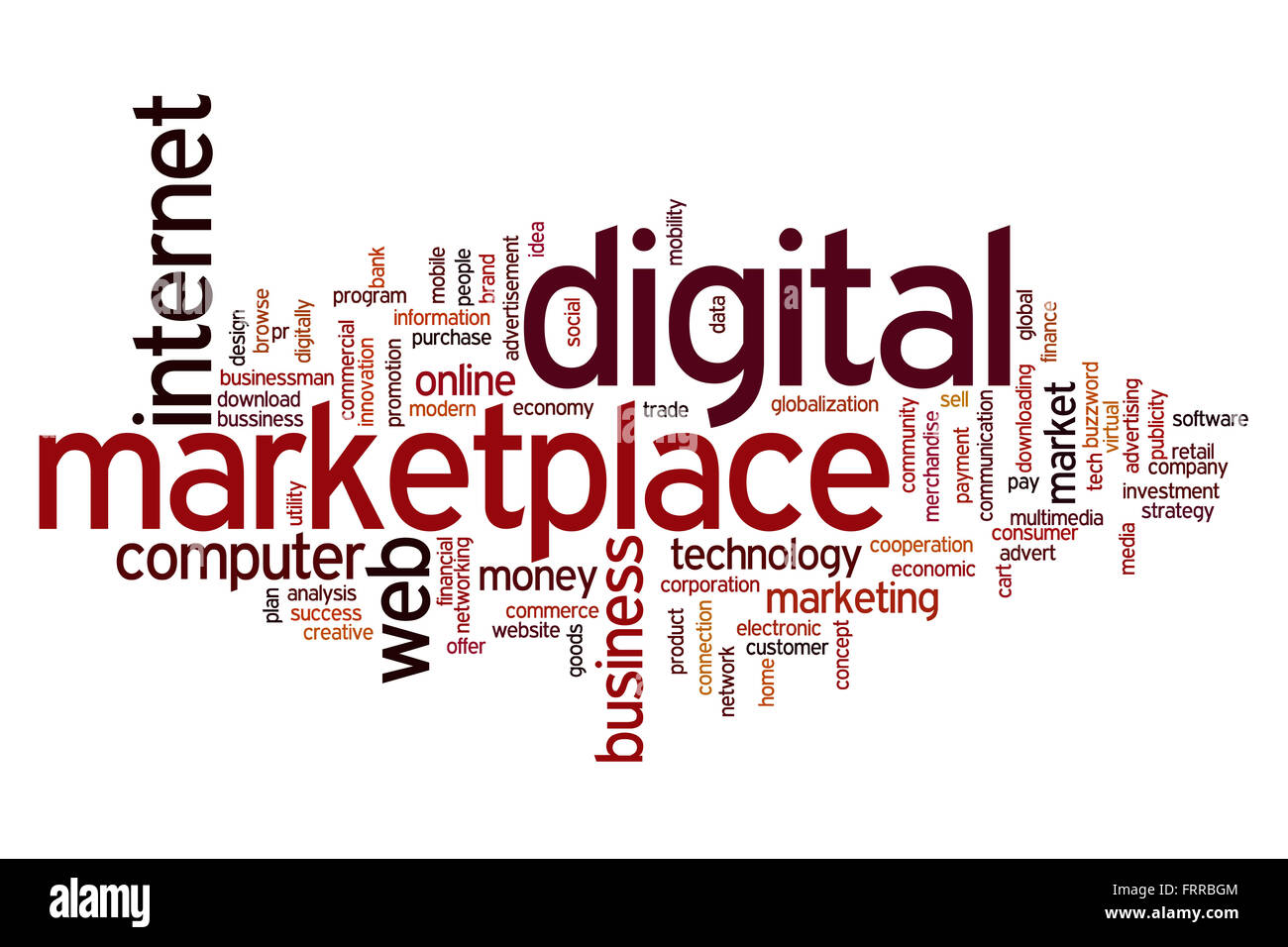Digitalen Marktplatz-Konzept Word Cloud-Hintergrund Stockfoto